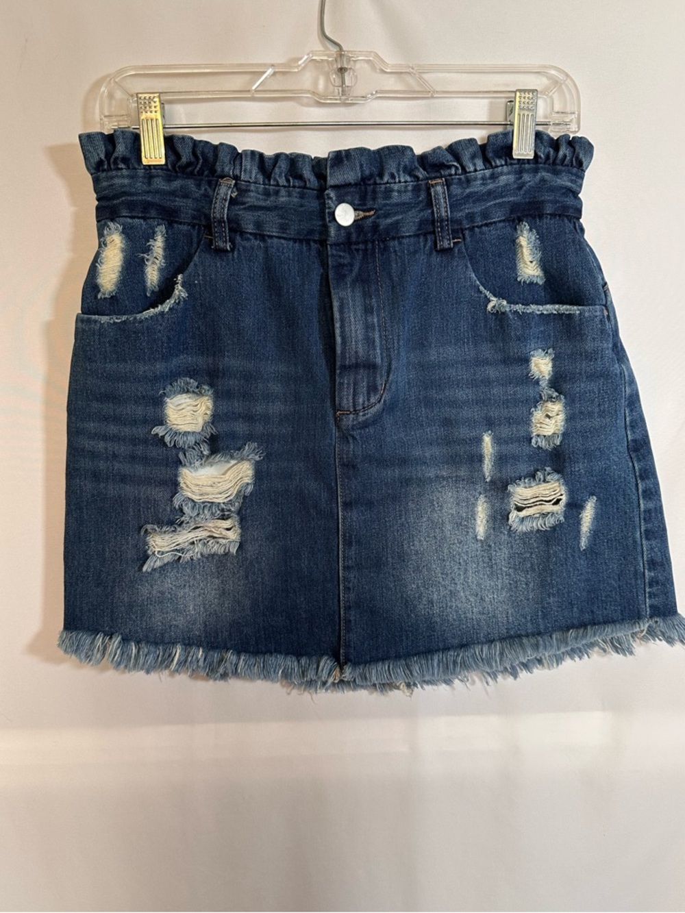 Hayden Los Angeles Distressed Paperbag Waist Denim Mini Skirt Medium